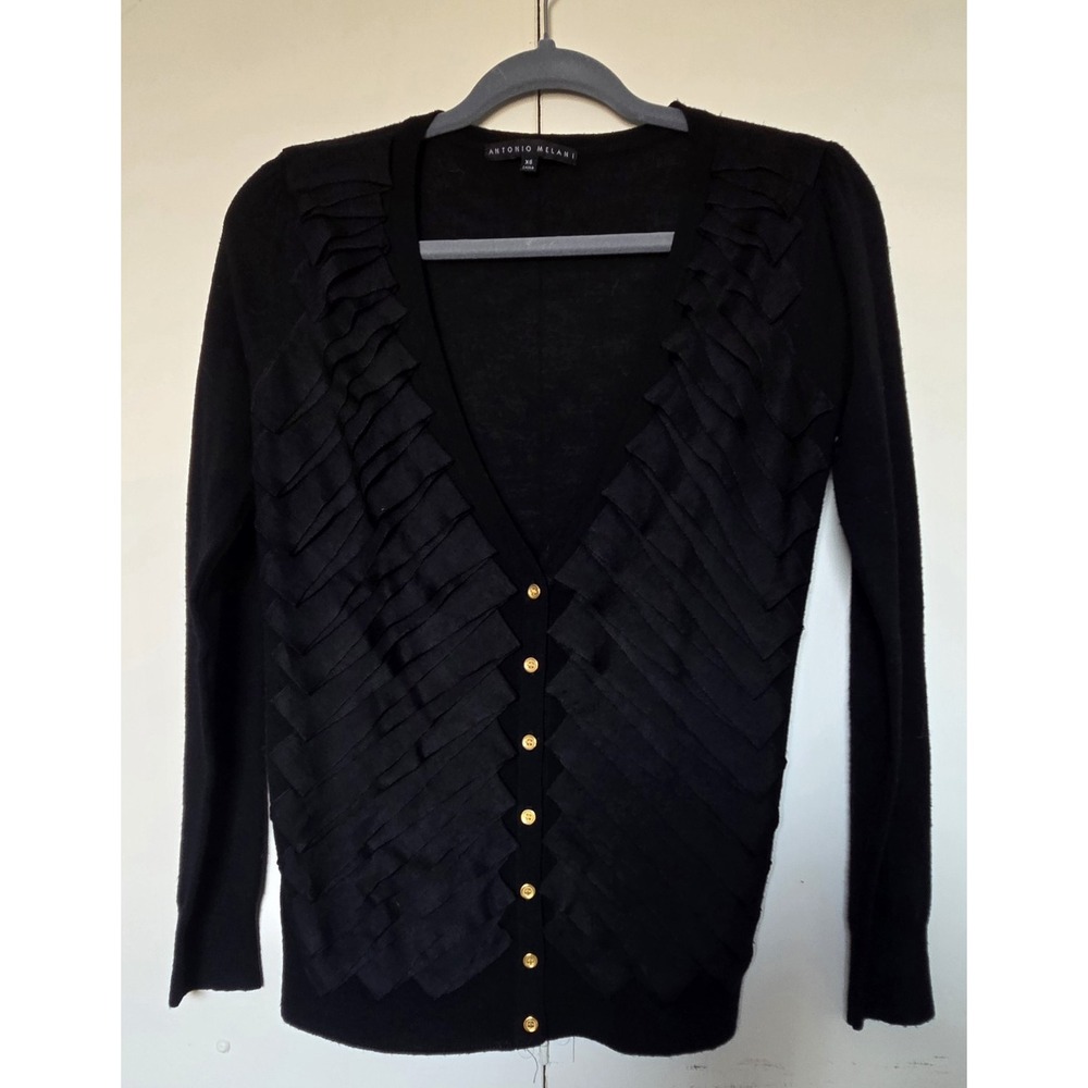 ANTONIO MELANI Womans  Knit Cardigan w/Quilted Front Panel Detail Sz XS~ EUC~